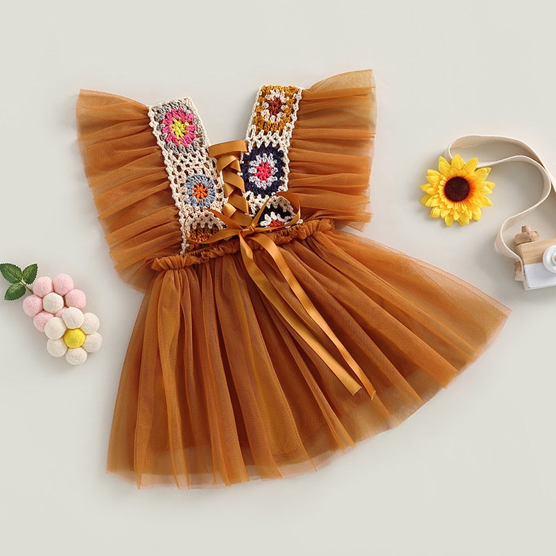 Vestido De Tul, Flor De Ganchillo