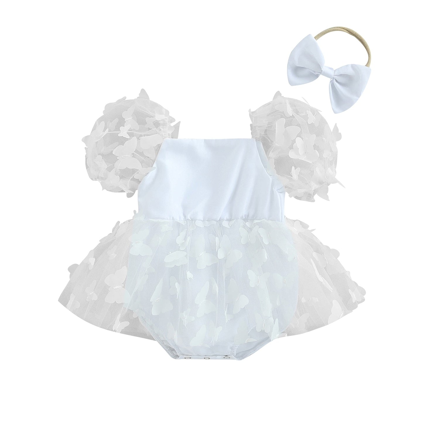 Vestido de mariposa mameluco con diadema con lazo conjunto de ropa de verano