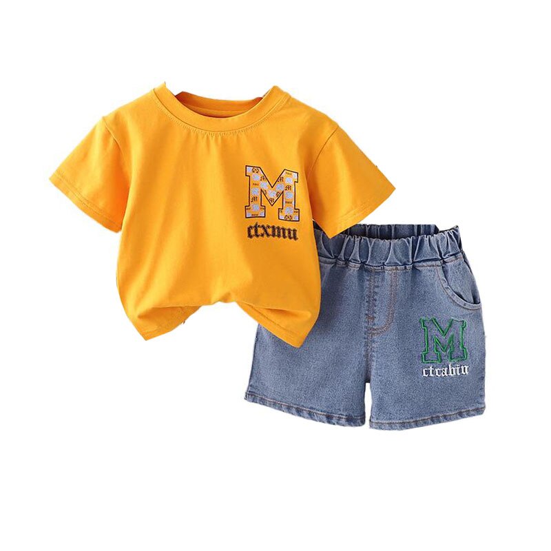 Conjunto de pantalones cortos vaqueros de manga corta para niños