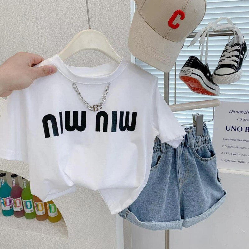 Camiseta para el set para niños + pantalones cortos de jeans