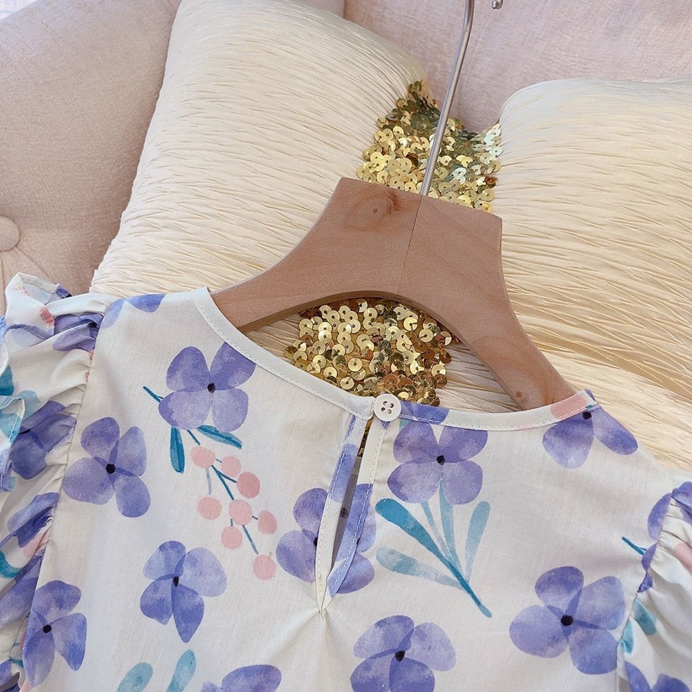 Vestido infantil floral morado