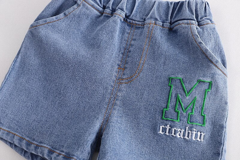 Conjunto de pantalones cortos vaqueros de manga corta para niños