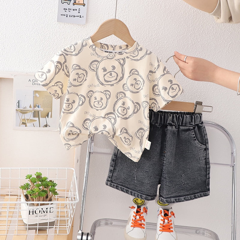 Conjunto Infantil Manga Cura Bear Jeans Shorts
