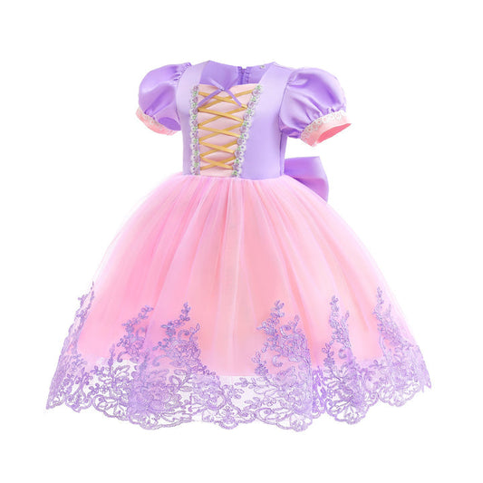Vestido de fiesta infantil rosa y morado