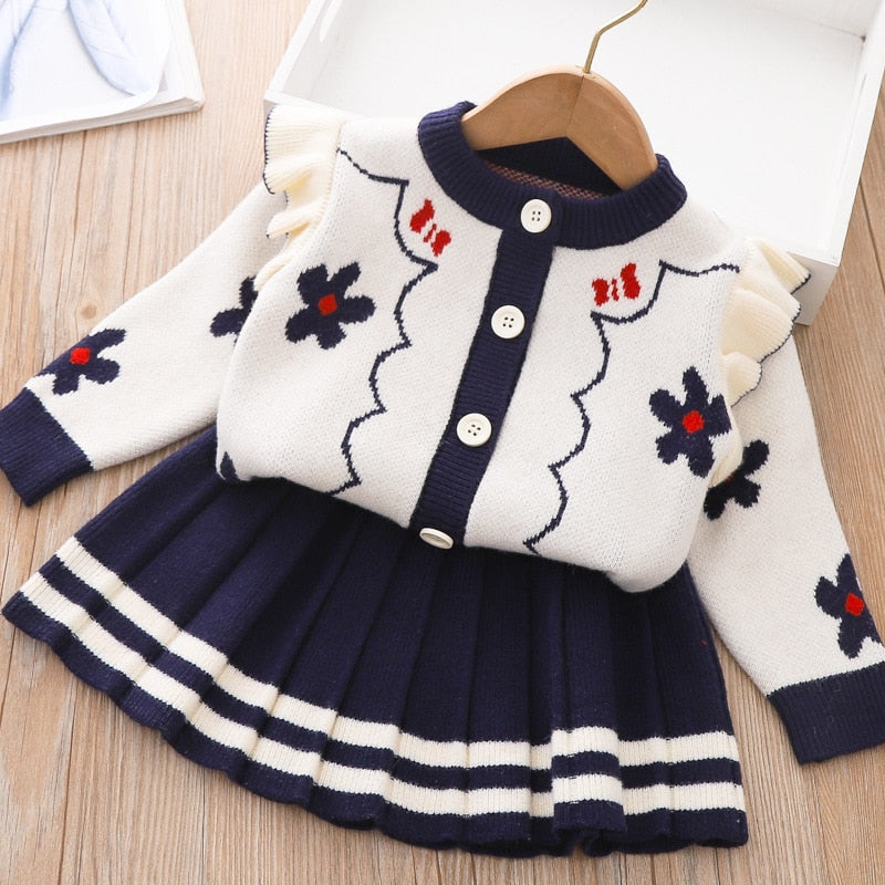 Conjunto Infantil Cárdigan + Falda Plisada