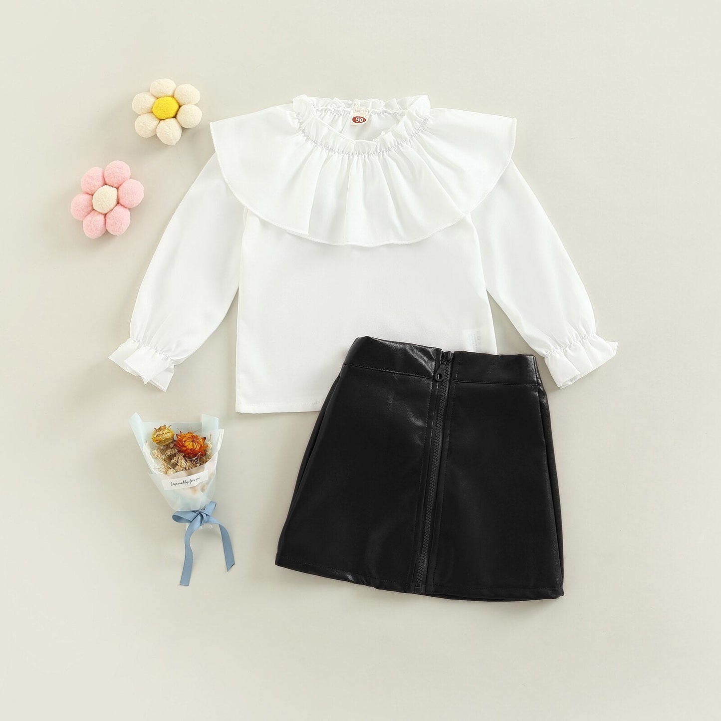 Conjunto de blusa + falda de cuero PU 18M-6T