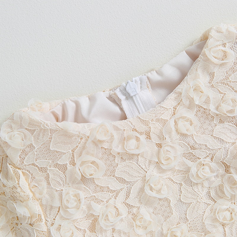 Vestido mono flor 3D falda de tul manga larga