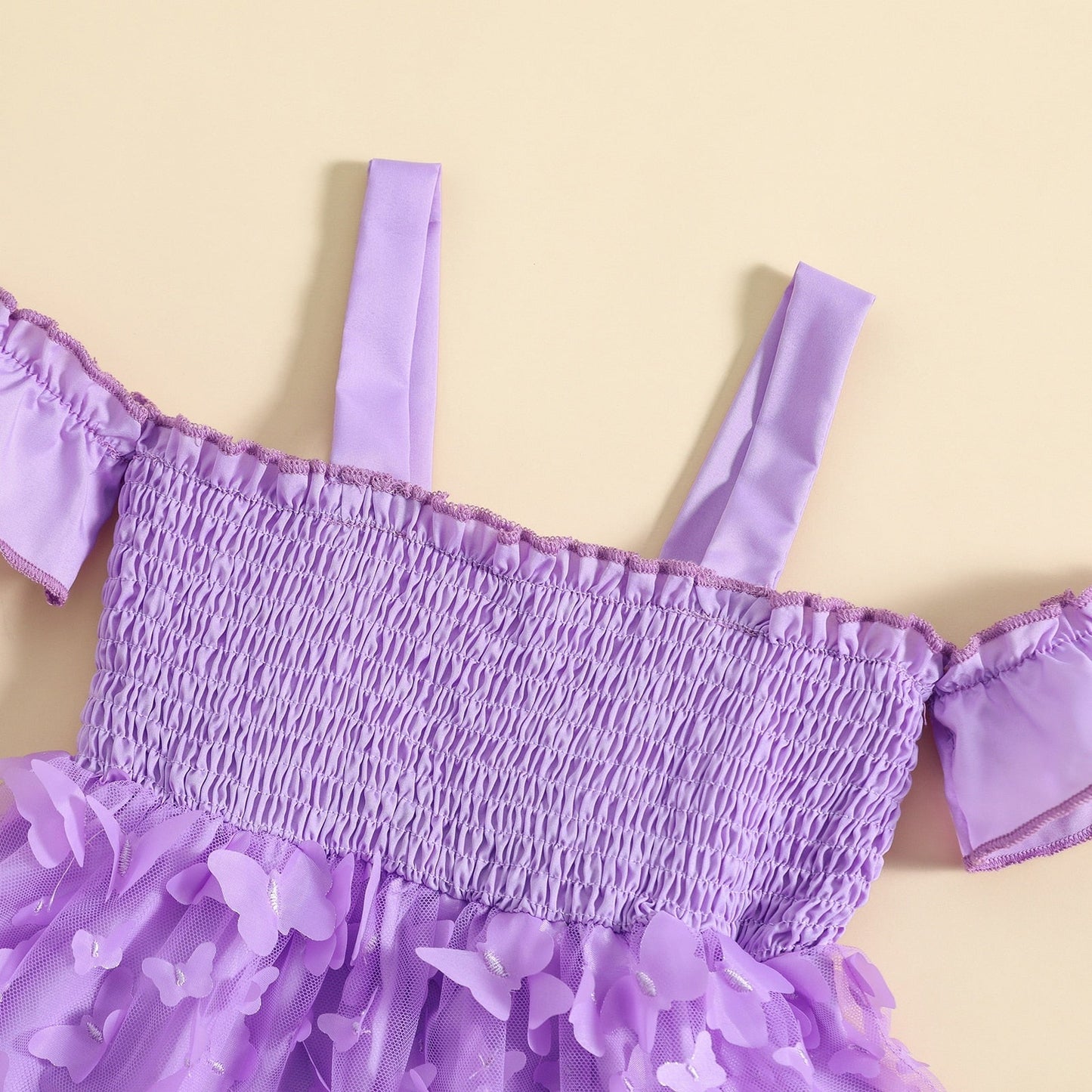 Vestido Manga Corta 3D Mariposa Tul