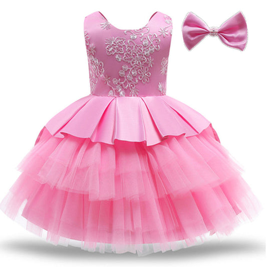 Vestido Fiesta Infantil Encaje + Lazo