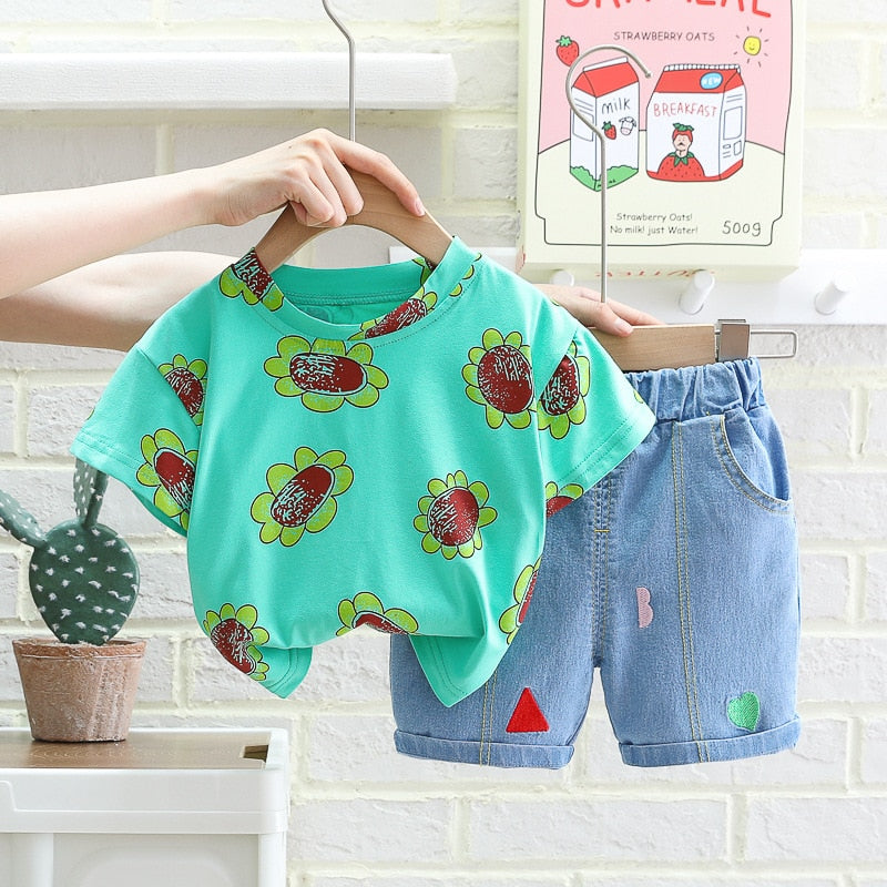 Conjunto de jeans florales para niños