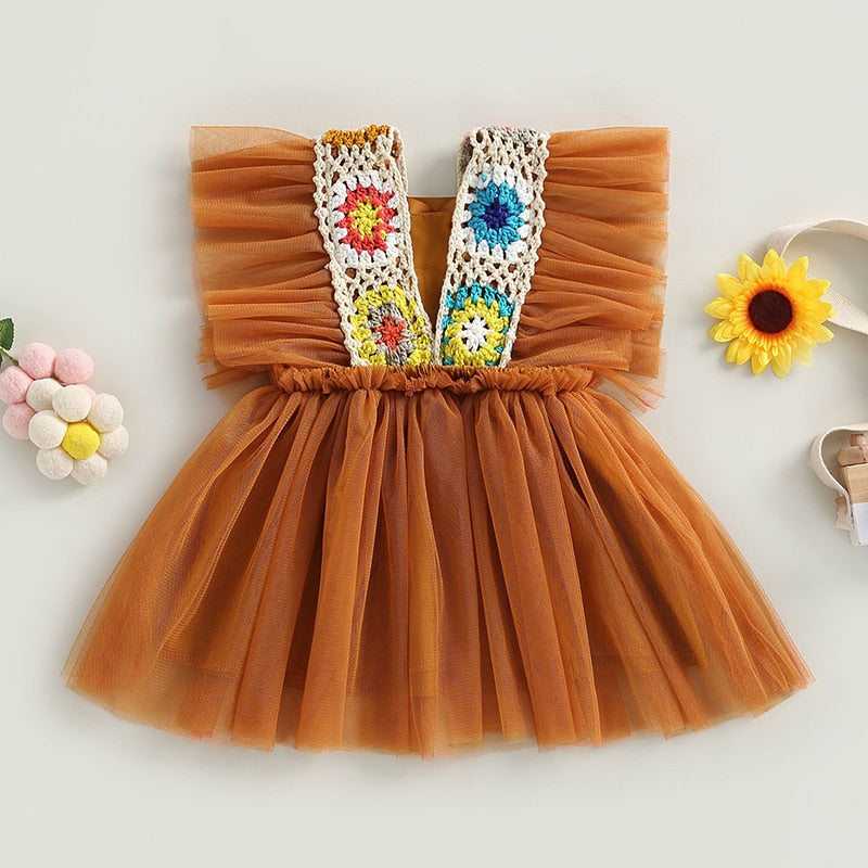 Vestido De Tul, Flor De Ganchillo