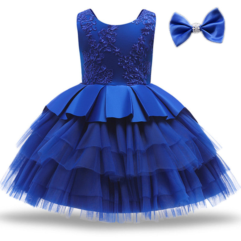 Vestido Fiesta Infantil Encaje + Lazo