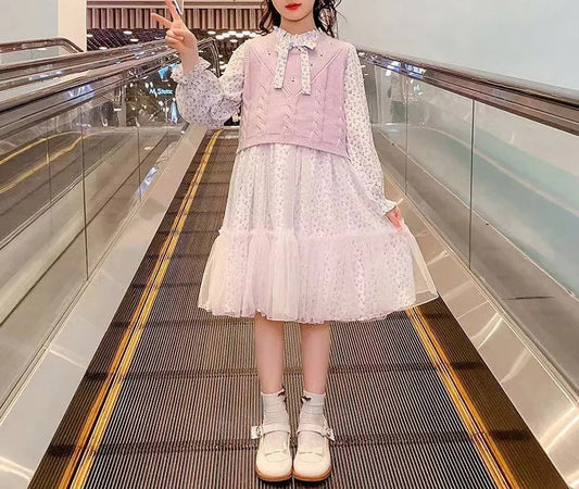 Conjunto vestido floral manga larga con chaleco