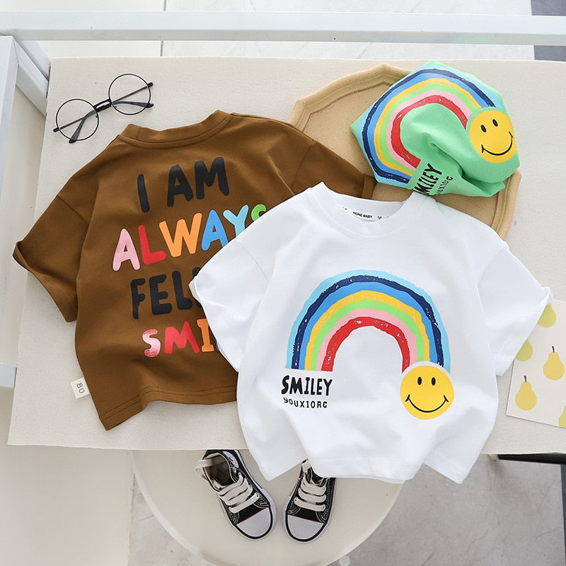 Conjunto Rainbow Smile Camisetas Manga Corta Bordado