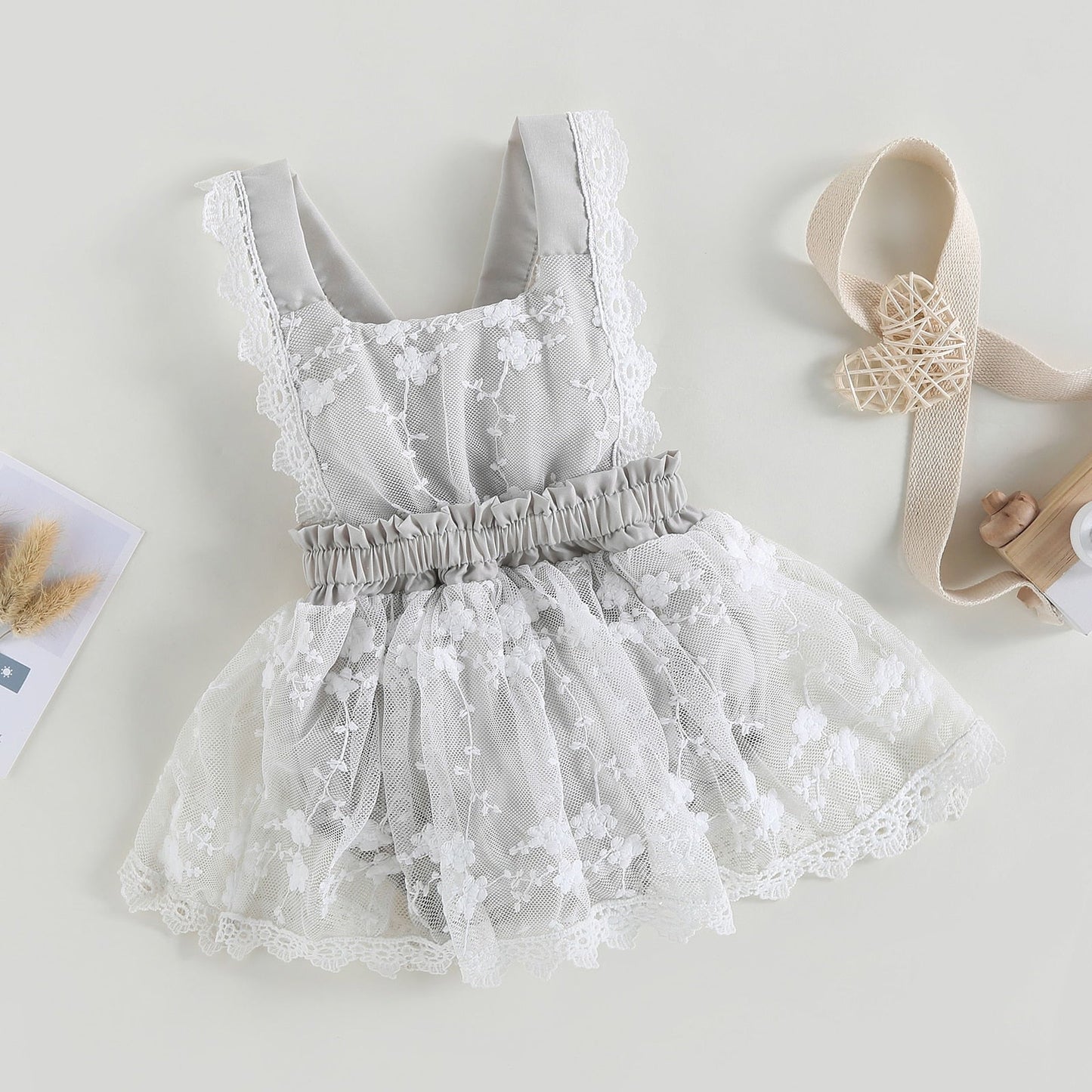 Mameluco, Manga Volante Cuello Cuadrado Volantes Encaje Verano