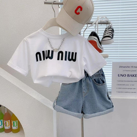 Camiseta para el set para niños + pantalones cortos de jeans
