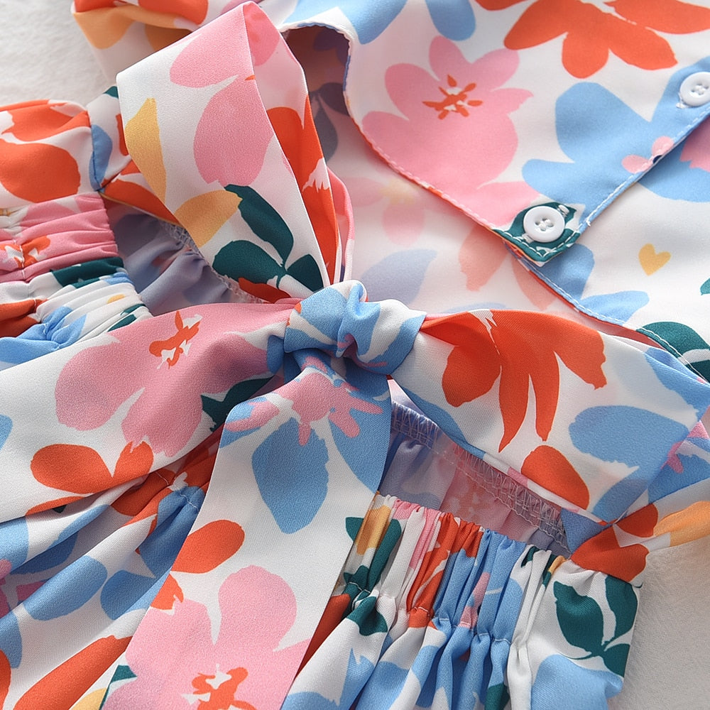 Vestidos Vestidos florales coloridos de manga corta