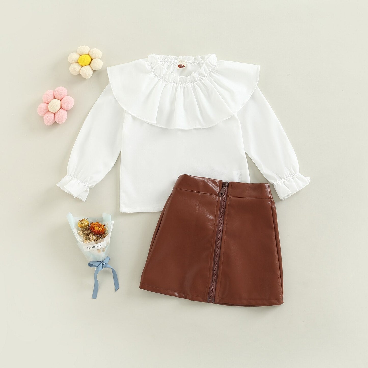 Conjunto de blusa + falda de cuero PU 18M-6T