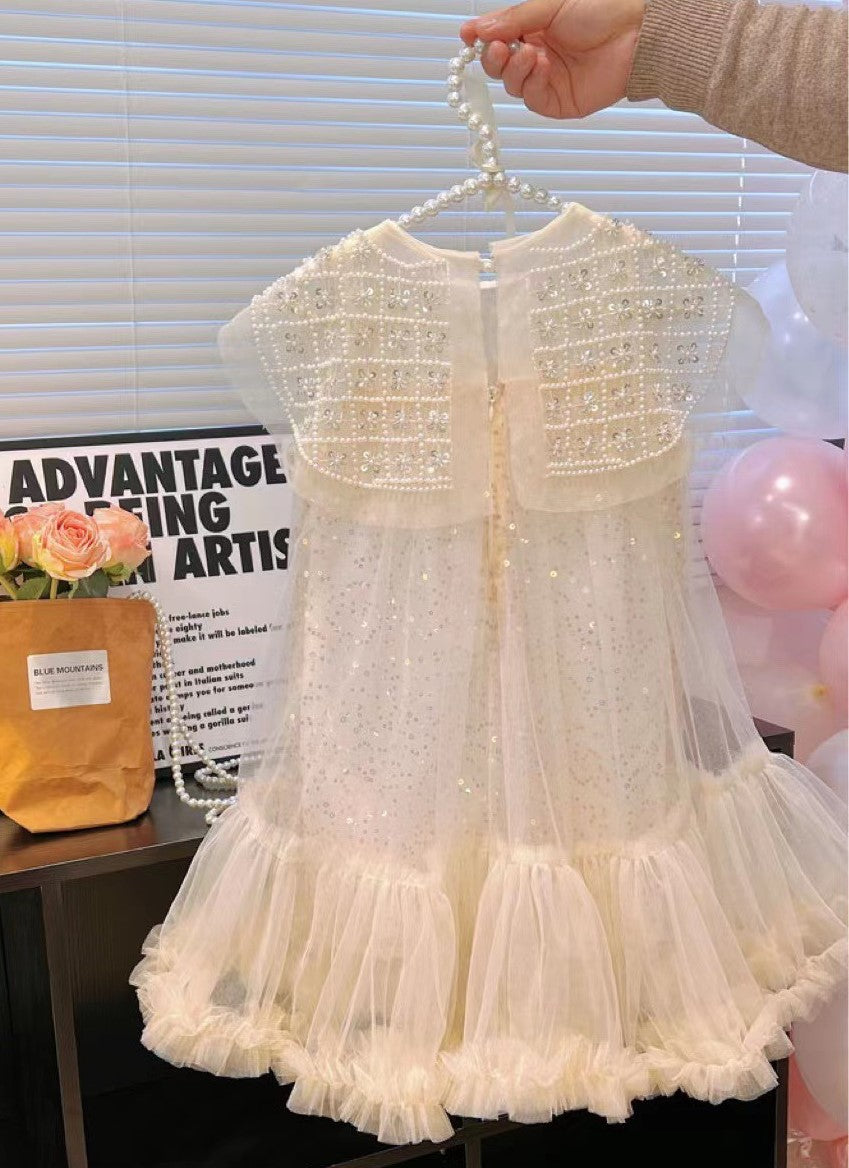 Vestido Infantil con Purpurina y Volantes