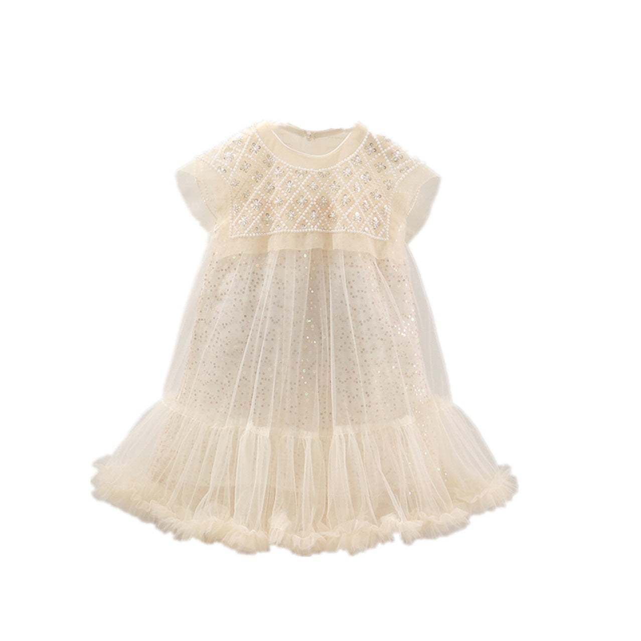 Vestido Infantil con Purpurina y Volantes