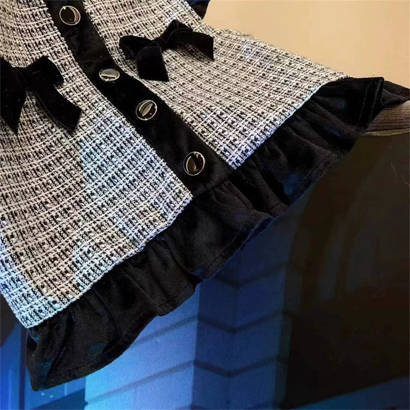 Conjunto infantil a cuadros con lazo