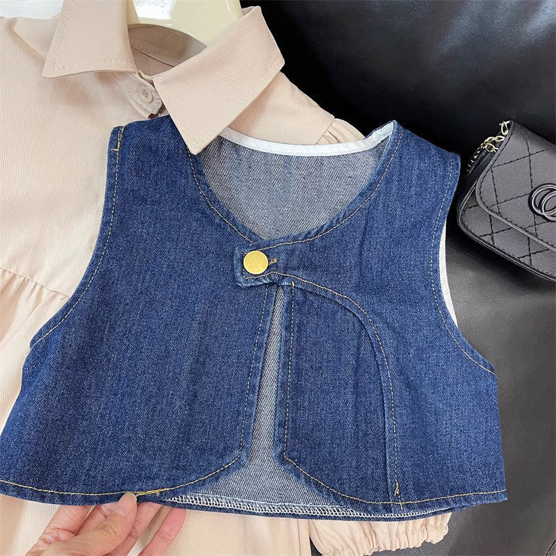 Vestido Infantil + Chaleco Jeans