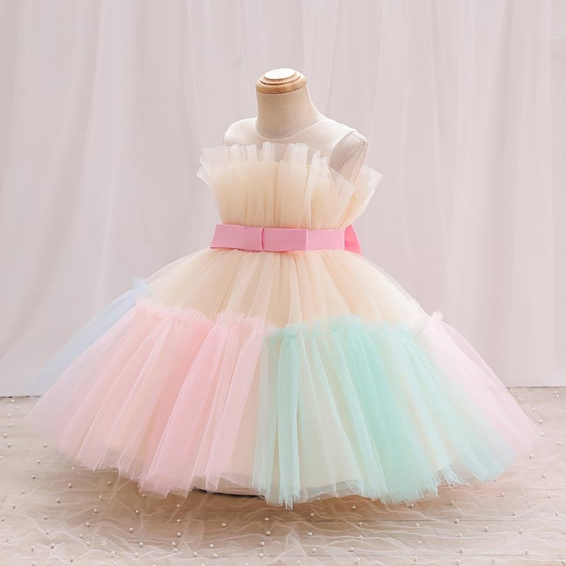 Vestido infantil con lazo arcoíris