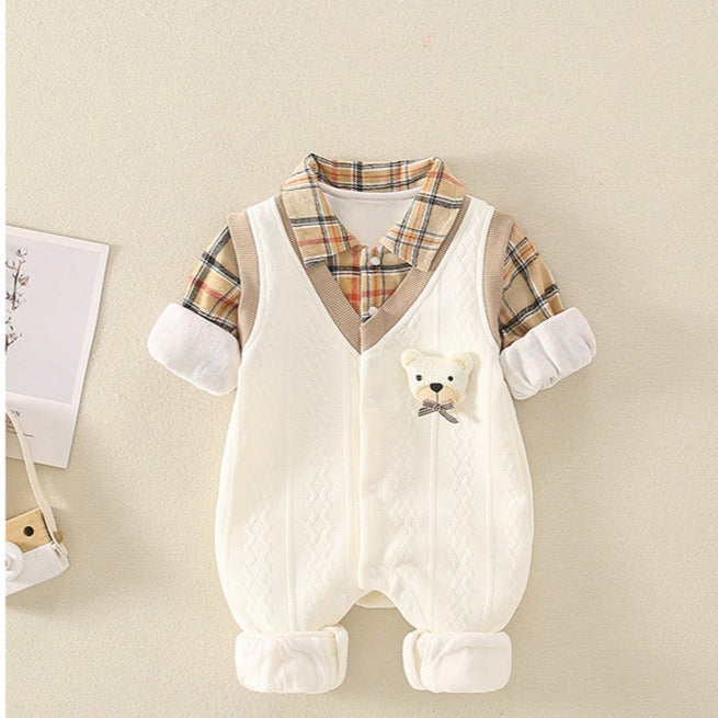 Mono infantil a cuadros con osito de peluche