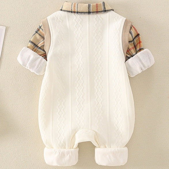 Mono infantil a cuadros con osito de peluche