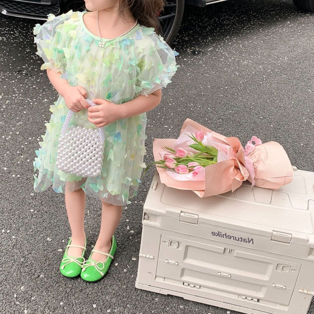 Vestido infantil de tul 3D