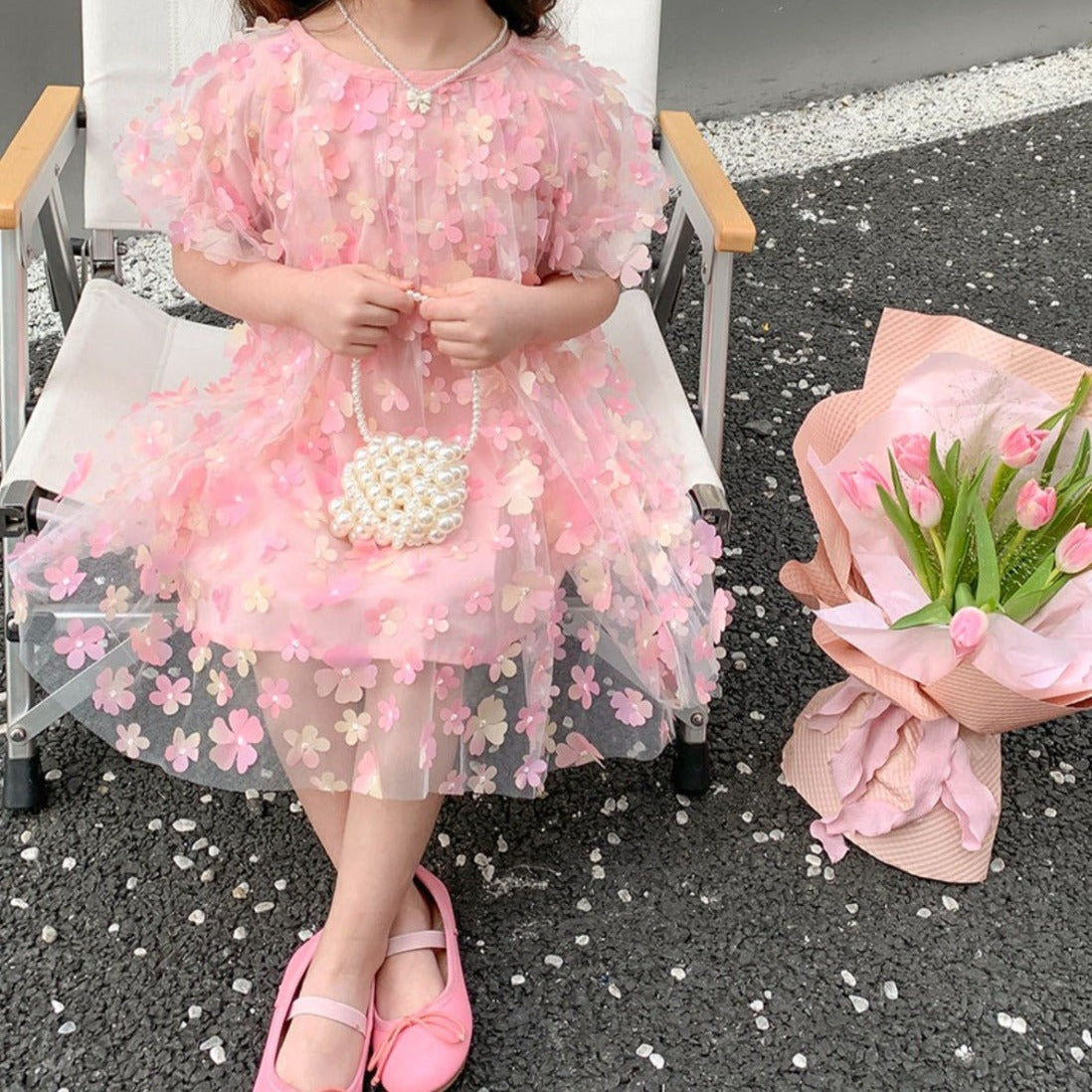 Vestido infantil de tul 3D