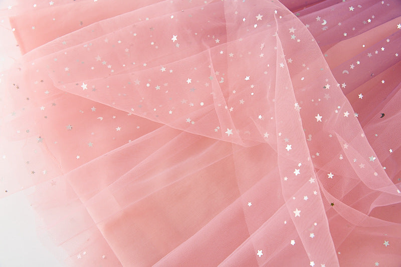 Vestido infantil de tul con purpurina y lazo