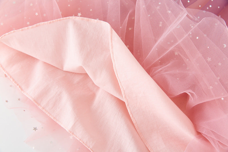 Vestido infantil de tul con purpurina y lazo