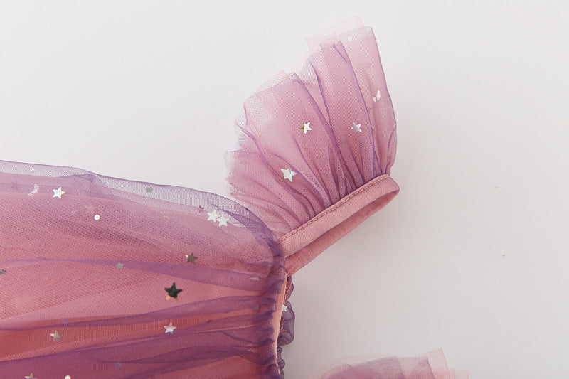 Vestido infantil de tul con purpurina y lazo