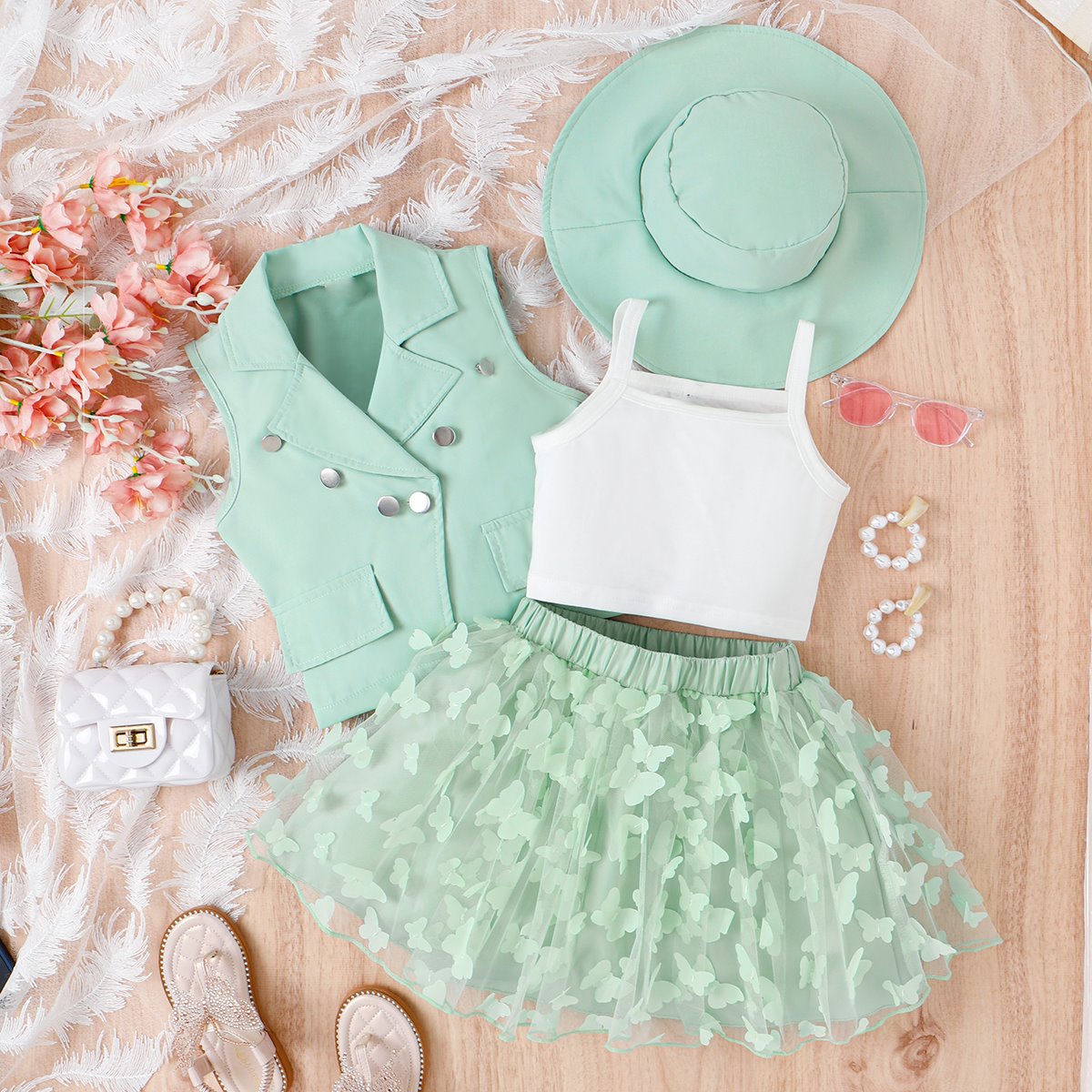 Conjunto Infantil Mujer Chaleco Mariposas