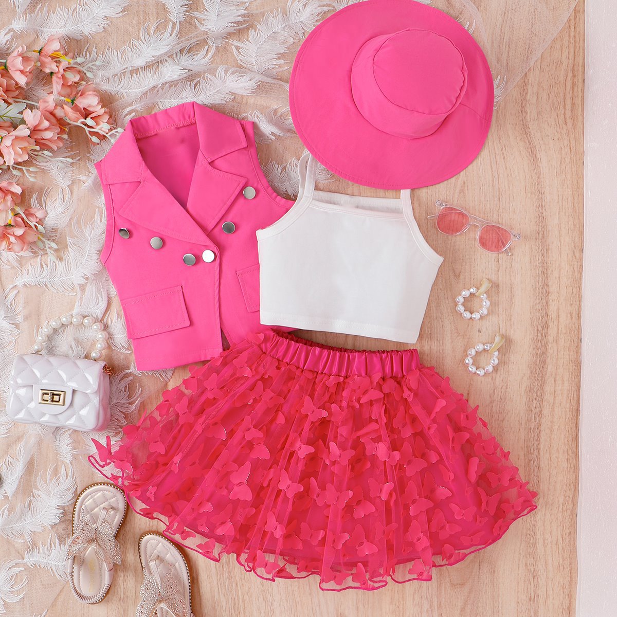 Conjunto Infantil Mujer Chaleco Mariposas