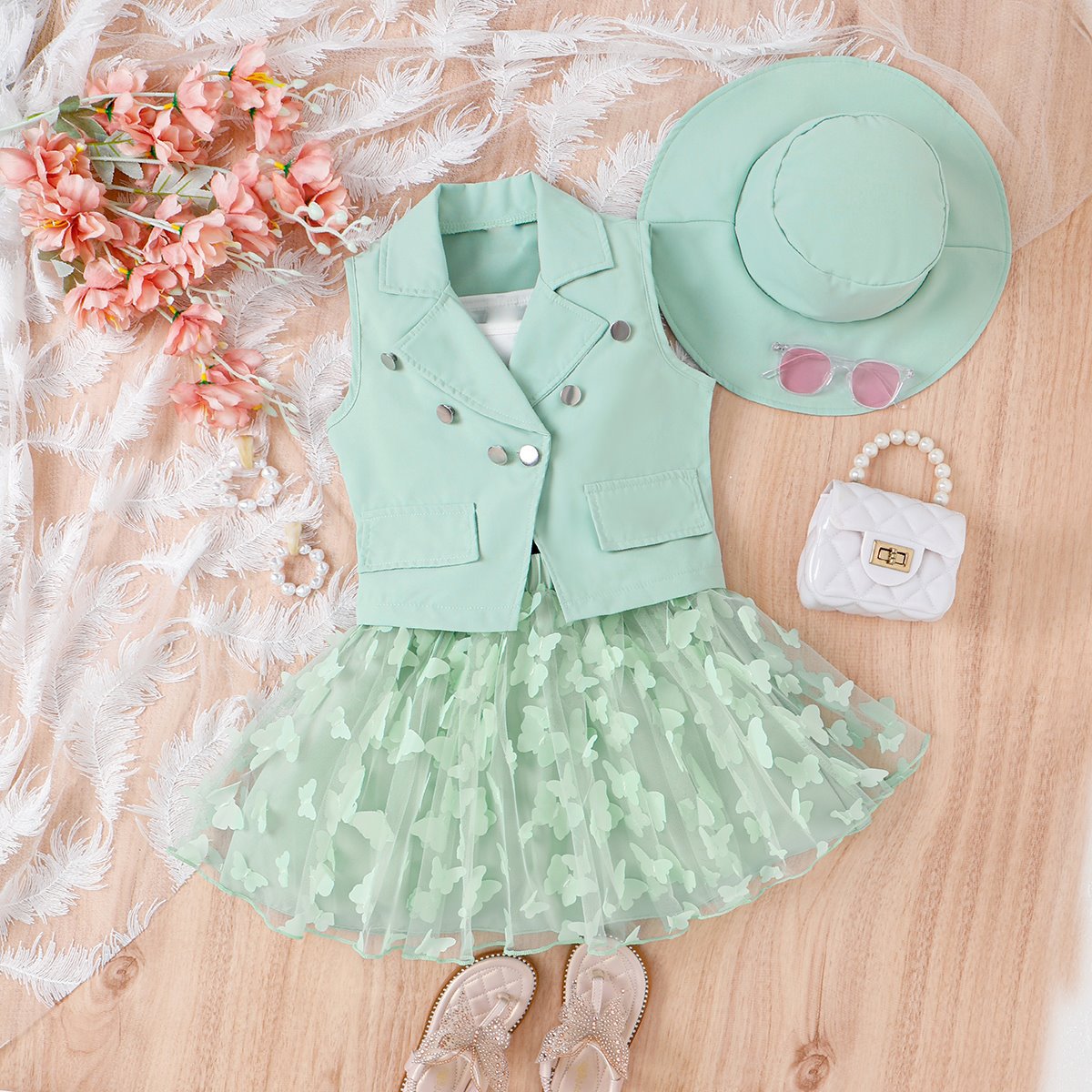 Conjunto Infantil Mujer Chaleco Mariposas