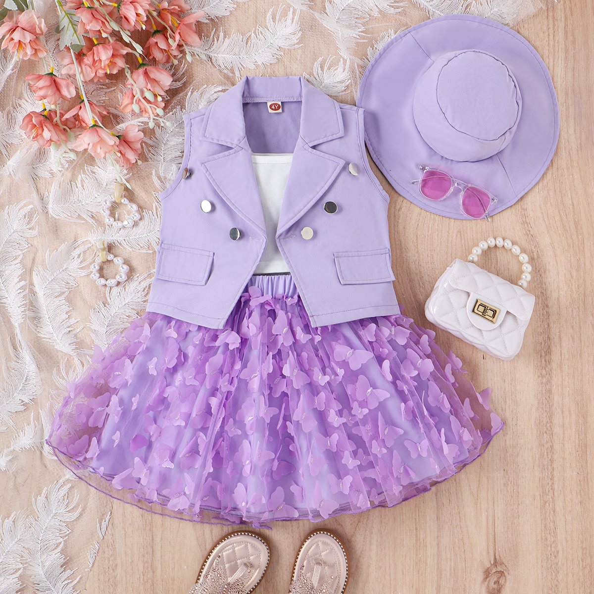 Conjunto Infantil Mujer Chaleco Mariposas
