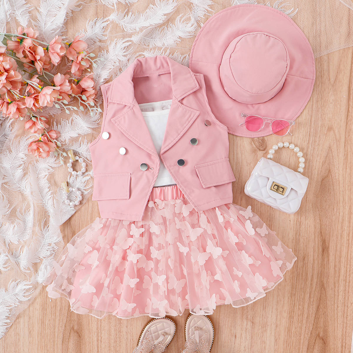 Conjunto Infantil Mujer Chaleco Mariposas