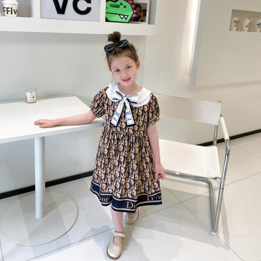 DR Vestido infantil con lazo y cuello