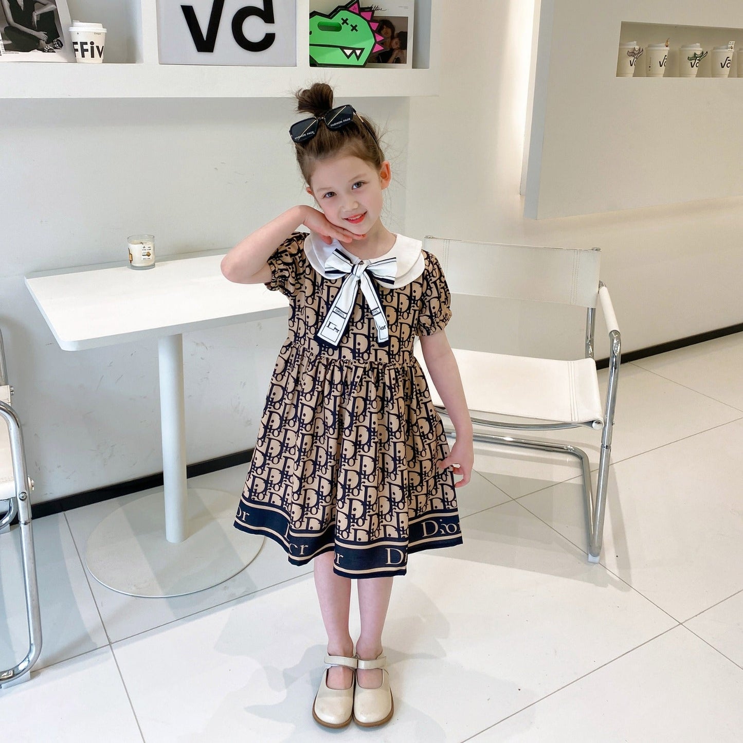 DR Vestido infantil con lazo y cuello
