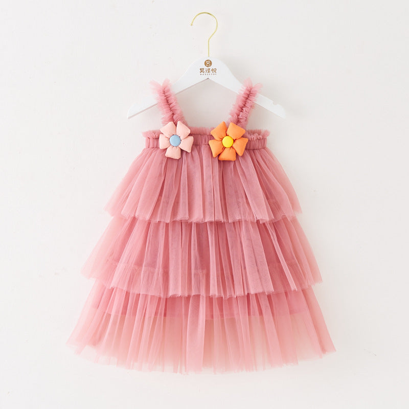 Vestido Infantil con Volantes Tul y Florecitas