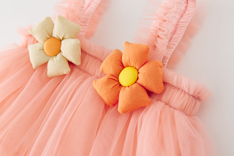 Vestido Infantil con Volantes Tul y Florecitas