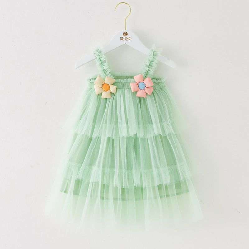 Vestido Infantil con Volantes Tul y Florecitas