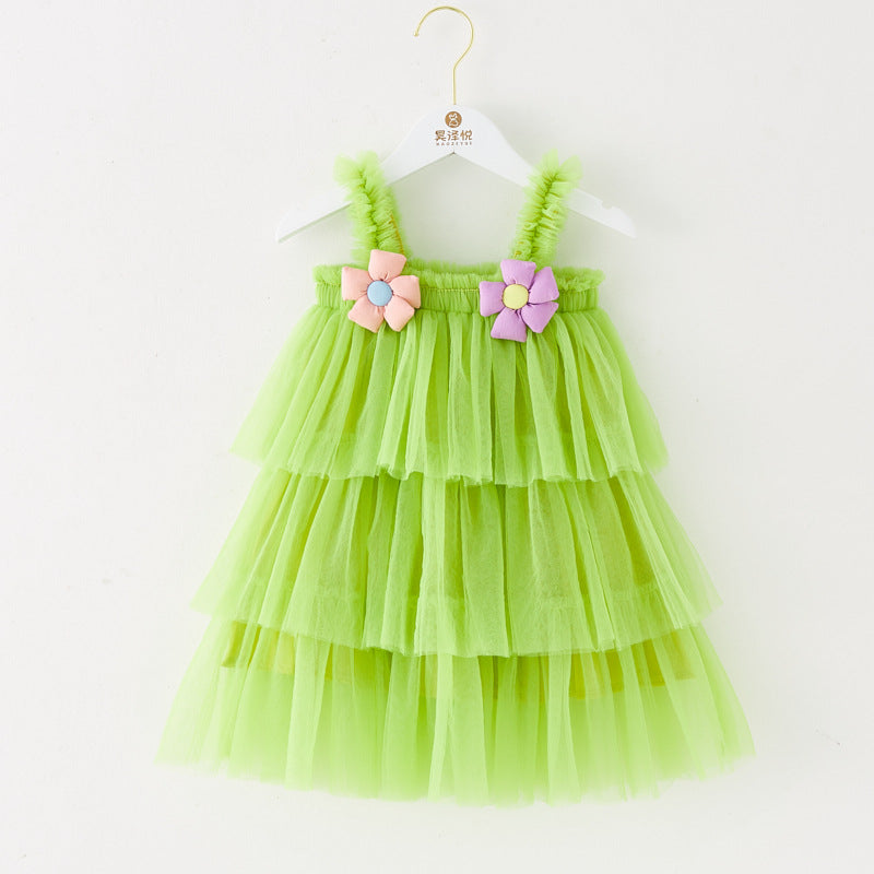 Vestido Infantil con Volantes Tul y Florecitas