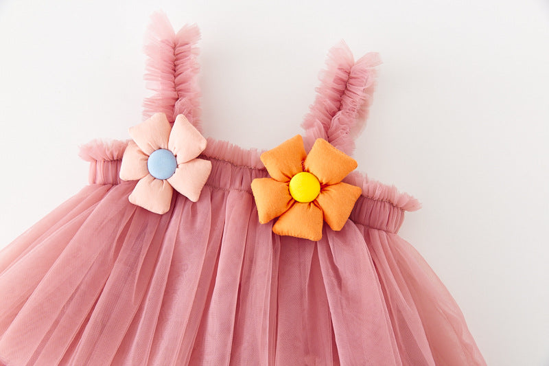Vestido Infantil con Volantes Tul y Florecitas