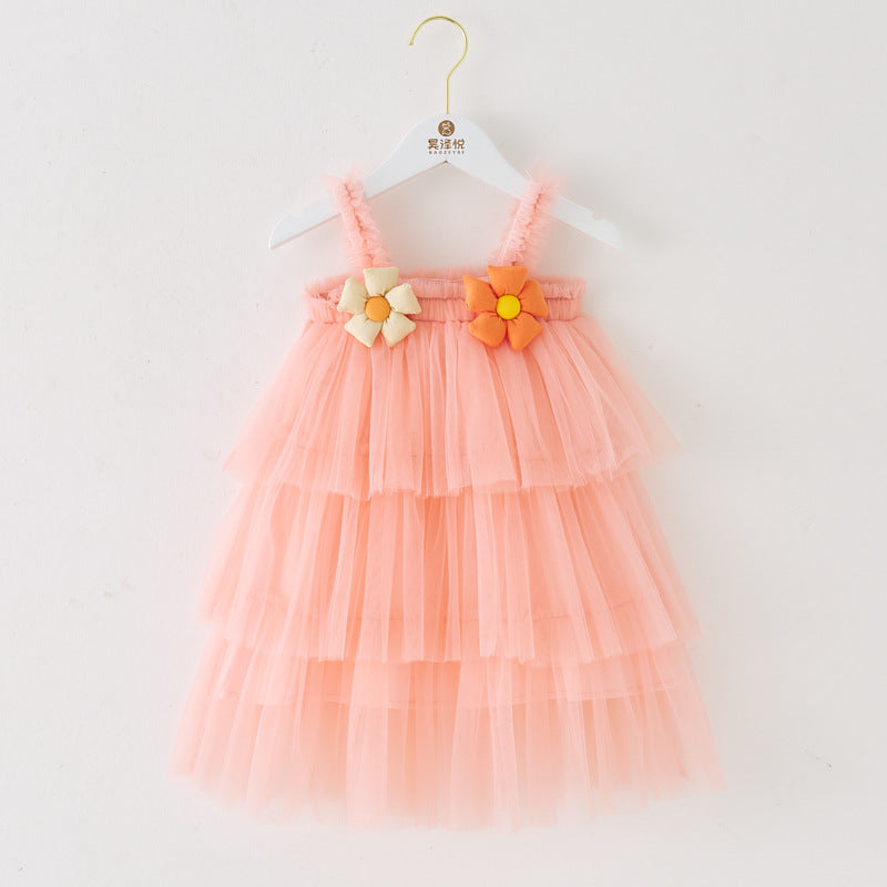 Vestido Infantil con Volantes Tul y Florecitas