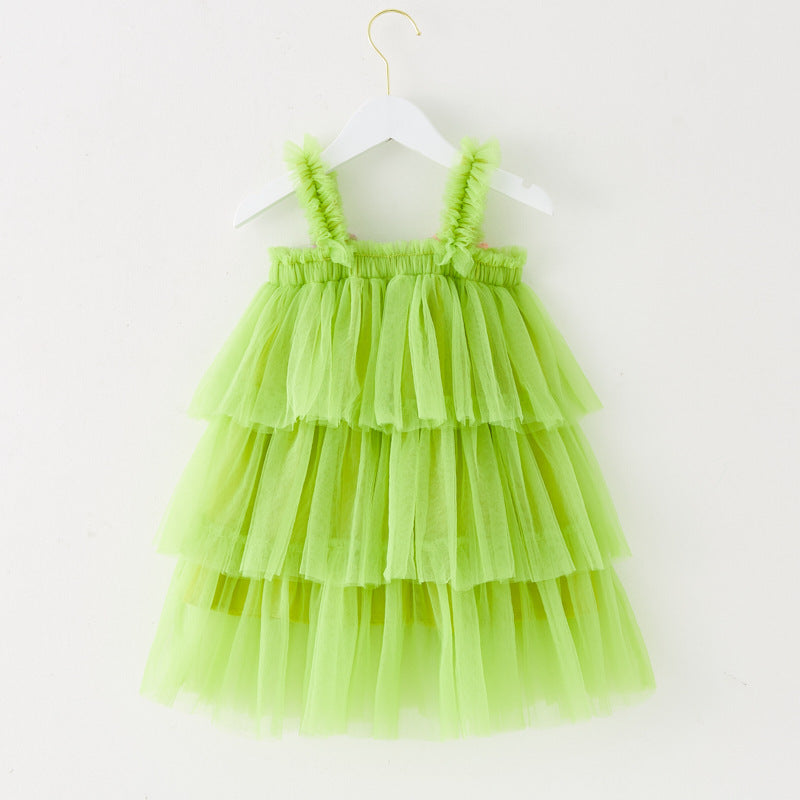 Vestido Infantil con Volantes Tul y Florecitas
