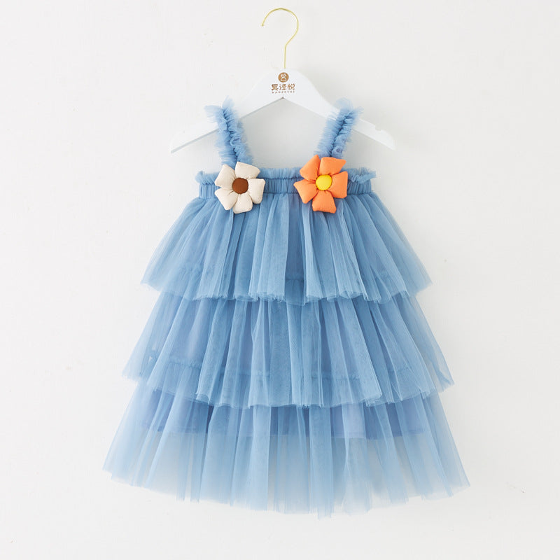 Vestido Infantil con Volantes Tul y Florecitas