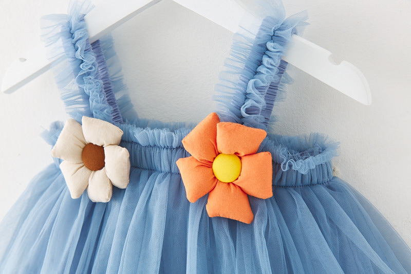 Vestido Infantil con Volantes Tul y Florecitas
